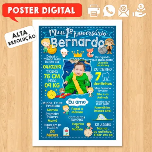 Arte Digital Chalkboard Aniversário 30x42cm Pequeno Príncipe