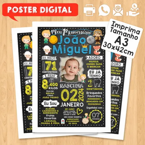 Arte Digital Chalkboard Aniversário 30x42cm Pequeno Príncipe