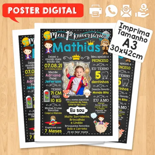 Arte Digital Chalkboard Aniversário 30x42cm Pequeno Príncipe