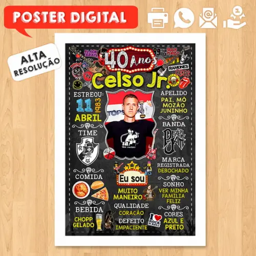 Arte Digital Chalkboard Aniversário 40 Anos Rock And Roll