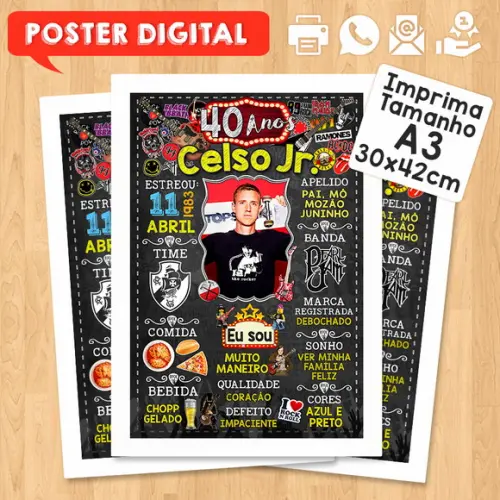 Arte Digital Chalkboard Aniversário 40 Anos Rock And Roll