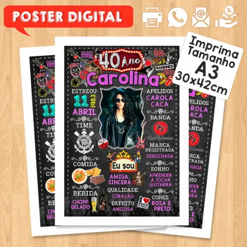Arte Digital Chalkboard Aniversário 40 Anos Rock And Roll
