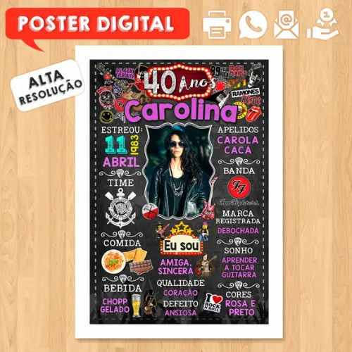 Arte Digital Chalkboard Aniversário 40 Anos Rock And Roll