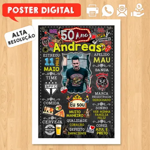 Arte Digital Chalkboard Aniversário 50 Anos Rock And Roll