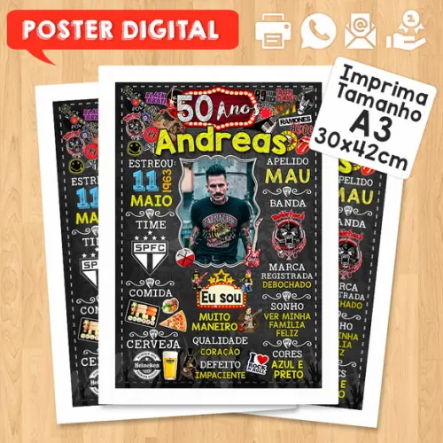 Arte Digital Chalkboard Aniversário 50 Anos Rock And Roll