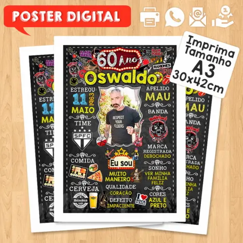 Arte Digital Chalkboard Aniversário 60 Anos Rock And Roll