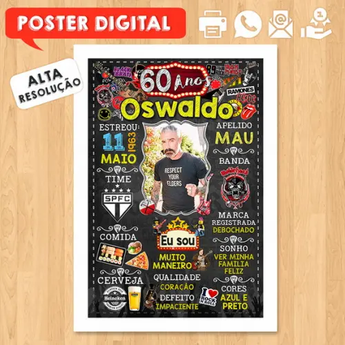 Arte Digital Chalkboard Aniversário 60 Anos Rock And Roll