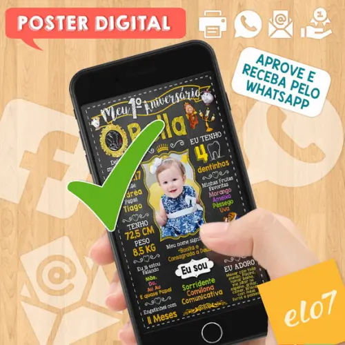 Arte Digital Chalkboard Aniversário a Bela e a Fera