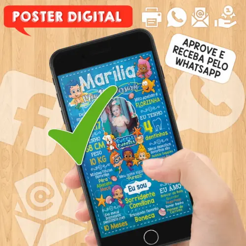 Arte Digital Chalkboard Aniversário A3 30x42 Bubble Guppies