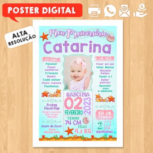 Arte Digital Chalkboard Aniversário A3 30x42 Fundo do Mar