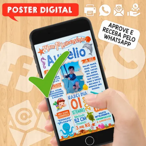 Arte Digital Chalkboard Aniversário A3 30x42 Fundo do Mar