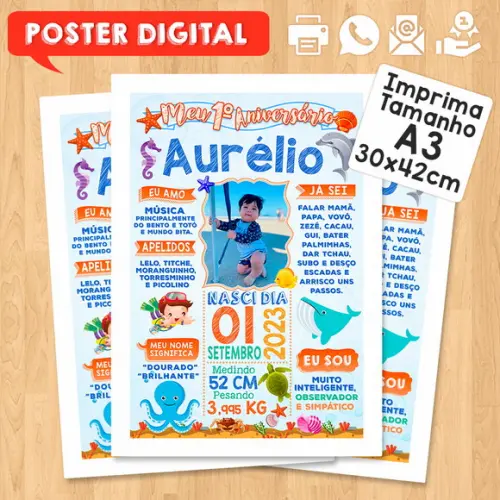 Arte Digital Chalkboard Aniversário A3 30x42 Fundo do Mar