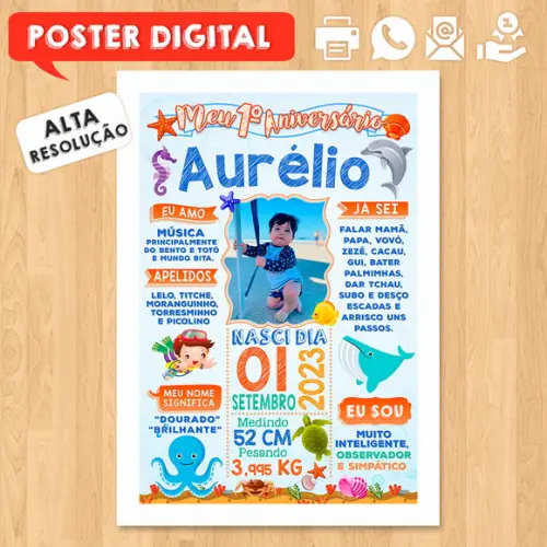 Arte Digital Chalkboard Aniversário A3 30x42 Fundo do Mar