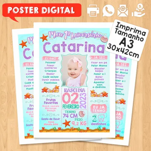 Arte Digital Chalkboard Aniversário A3 30x42 Fundo do Mar