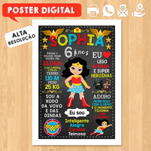 Arte Digital Chalkboard Aniversário A3 30x42 Mulher Maraviha