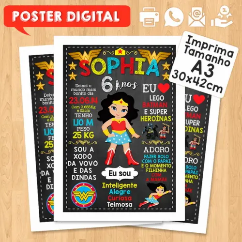 Arte Digital Chalkboard Aniversário A3 30x42 Mulher Maraviha