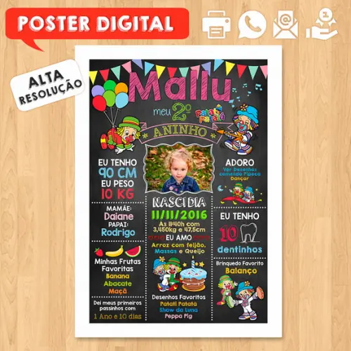 Arte Digital Chalkboard Aniversário A3 30x42 Patati Patatá