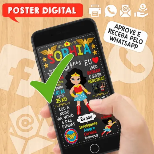 Arte Digital Chalkboard Aniversário A3 30x42 Mulher Maraviha