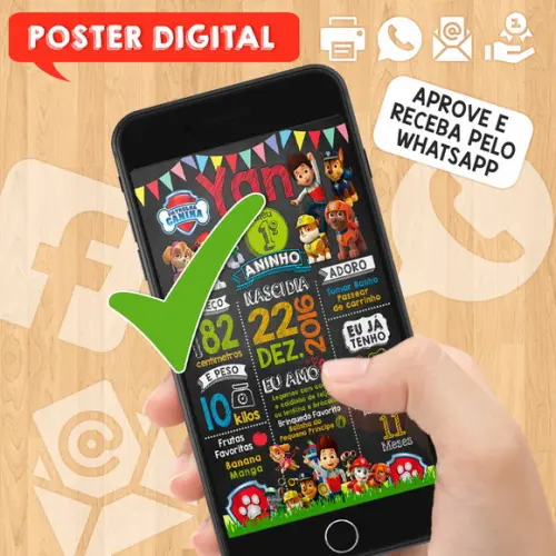 Arte Digital Chalkboard Aniversário A3 30x42 Patrulha Canina