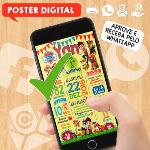 Arte Digital Chalkboard Aniversário A3 30x42 Patrulha Canina