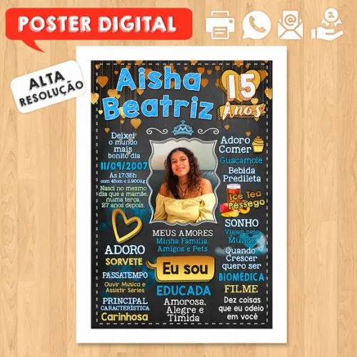 Arte Digital Chalkboard Aniversário A3 30x42cm 15 Anos