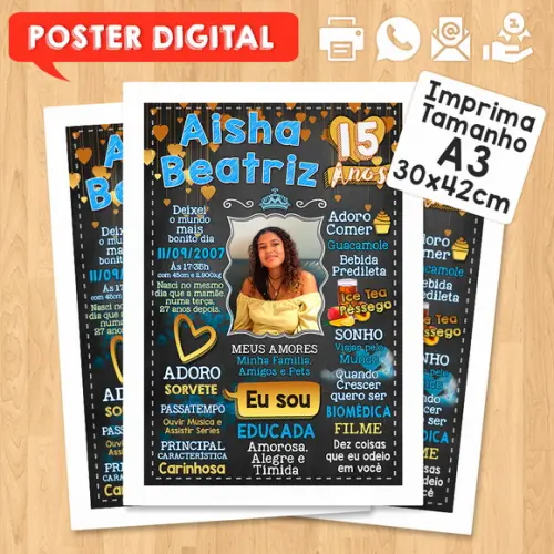 Arte Digital Chalkboard Aniversário A3 30x42cm 15 Anos