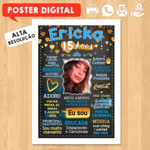 Arte Digital Chalkboard Aniversário A3 30x42cm 15 Anos