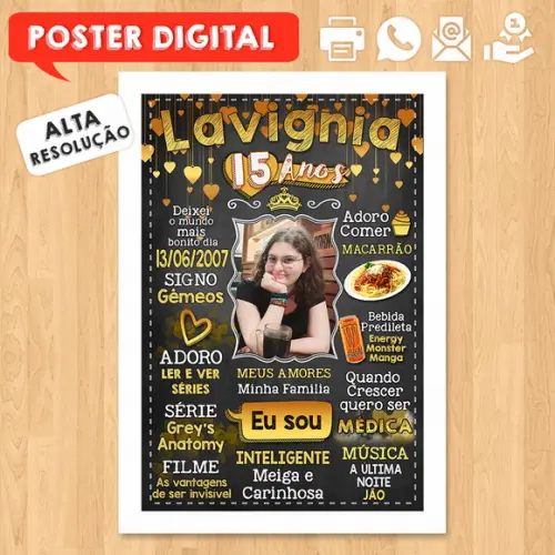 Arte Digital Chalkboard Aniversário A3 30x42cm 15 Anos
