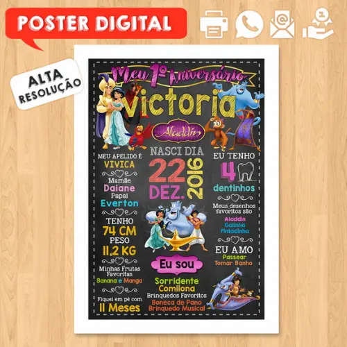 Arte Digital Chalkboard Aniversário A3 30x42cm Aladdin