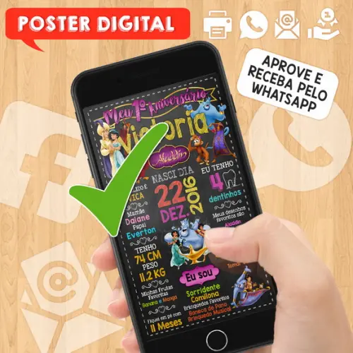 Arte Digital Chalkboard Aniversário A3 30x42cm Aladdin