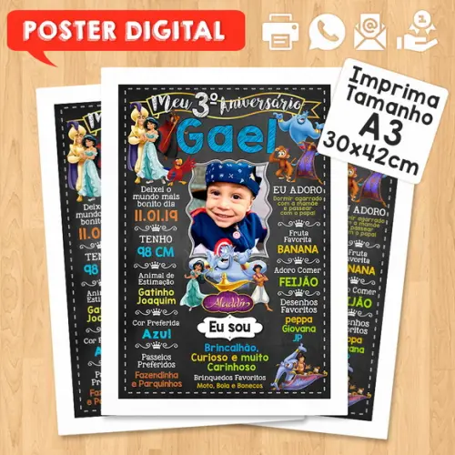Arte Digital Chalkboard Aniversário A3 30x42cm Aladdin