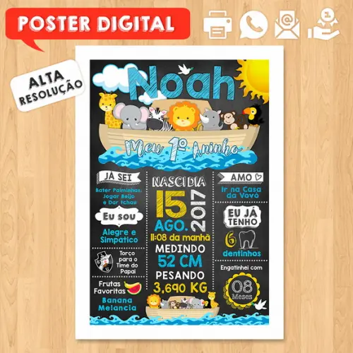 Arte Digital Chalkboard Aniversário A3 30x42cm Arca de Noé