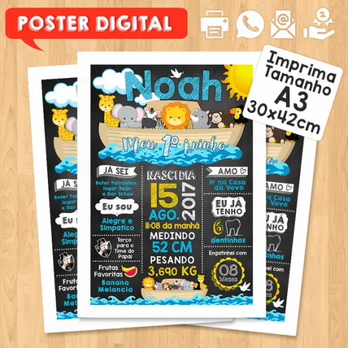 Arte Digital Chalkboard Aniversário A3 30x42cm Arca de Noé