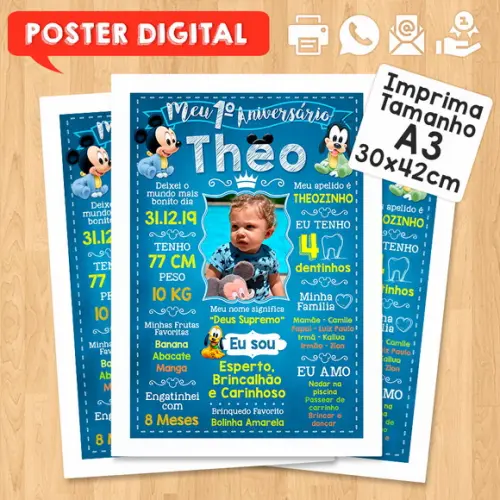 Arte Digital Chalkboard Aniversário A3 30x42cm Baby Disney