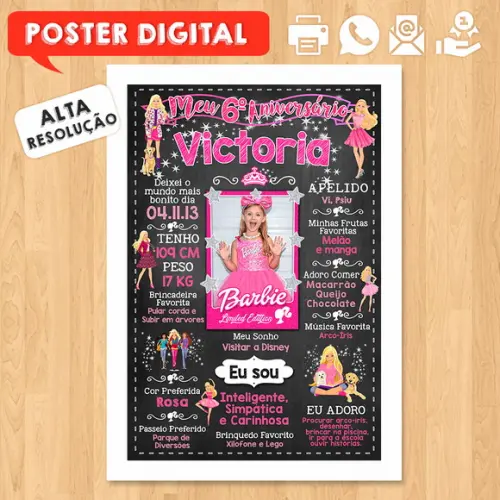 Arte Digital Chalkboard Aniversário A3 30x42cm Barbie