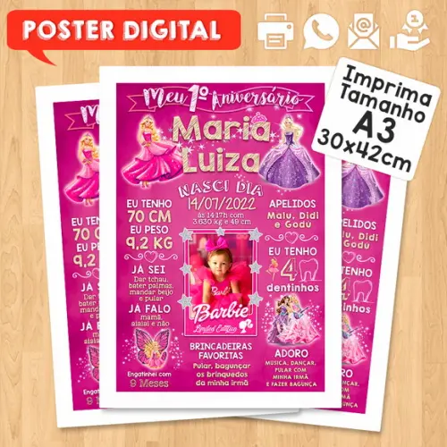 Arte Digital Chalkboard Aniversário A3 30x42cm Barbie