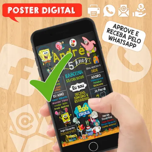 Arte Digital Chalkboard Aniversário A3 30x42cm Bob Esponja