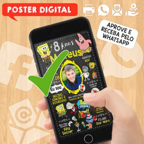 Arte Digital Chalkboard Aniversário A3 30x42cm Bob Esponja