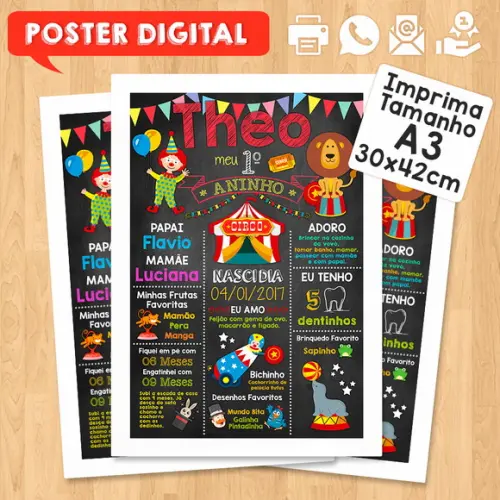 Arte Digital Chalkboard Aniversário A3 30x42cm Circo