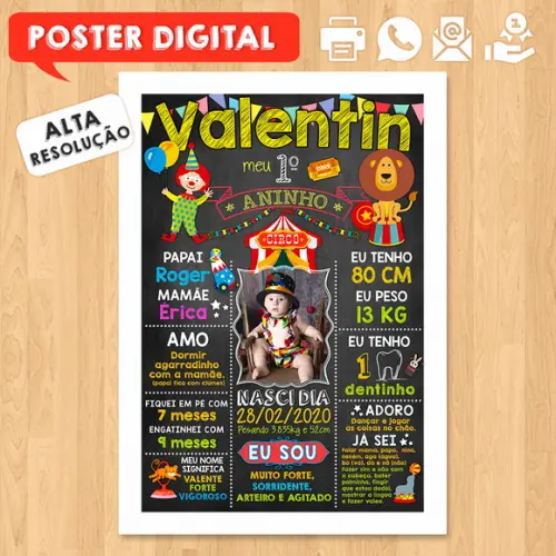 Arte Digital Chalkboard Aniversário A3 30x42cm Circo