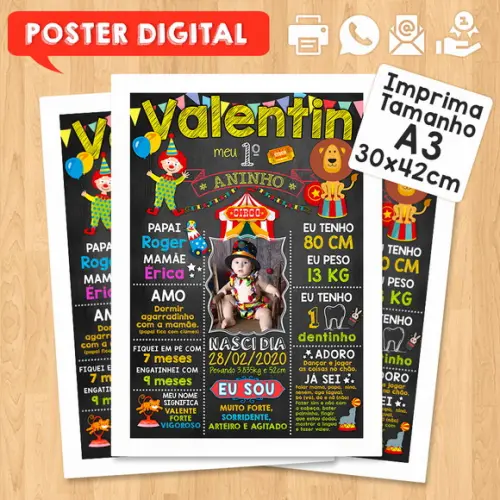 Arte Digital Chalkboard Aniversário A3 30x42cm Circo