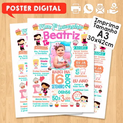 Arte Digital Chalkboard Aniversário A3 30x42cm Confeiteira