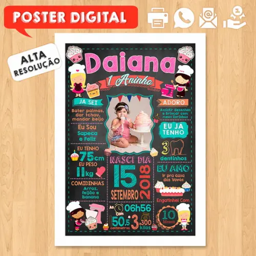 Arte Digital Chalkboard Aniversário A3 30x42cm Confeiteira