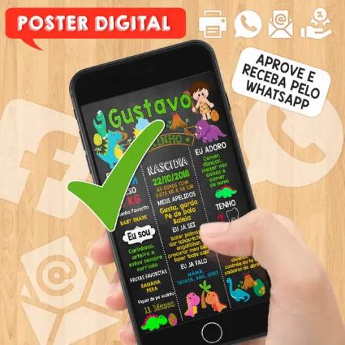 Arte Digital Chalkboard Aniversário A3 30x42cm Dinossauros