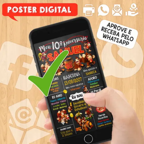 Arte Digital Chalkboard Aniversário A3 30x42cm Donkey Kong