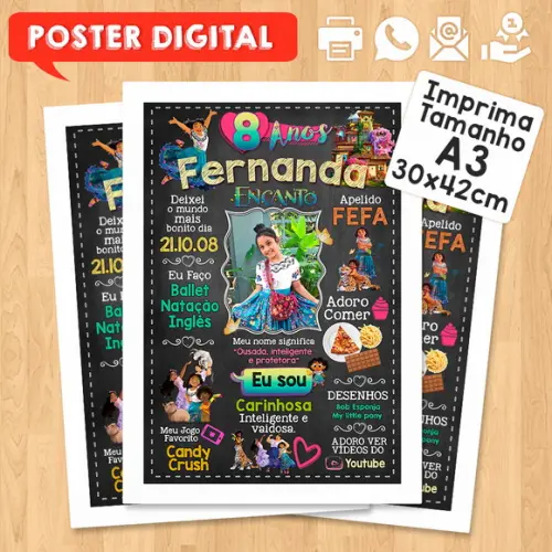 Arte Digital Chalkboard Aniversário A3 30x42cm Encanto
