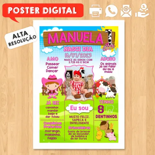 Arte Digital Chalkboard Aniversário A3 30x42cm Fazendinha