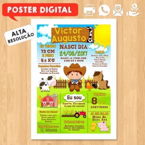 Arte Digital Chalkboard Aniversário A3 30x42cm Fazendinha