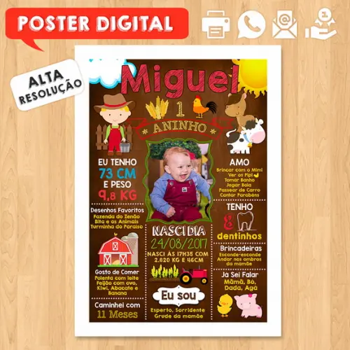 Arte Digital Chalkboard Aniversário A3 30x42cm Fazendinha