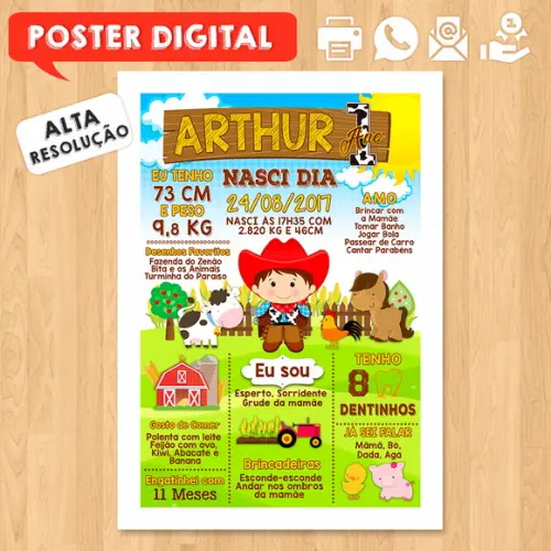 Arte Digital Chalkboard Aniversário A3 30x42cm Fazendinha